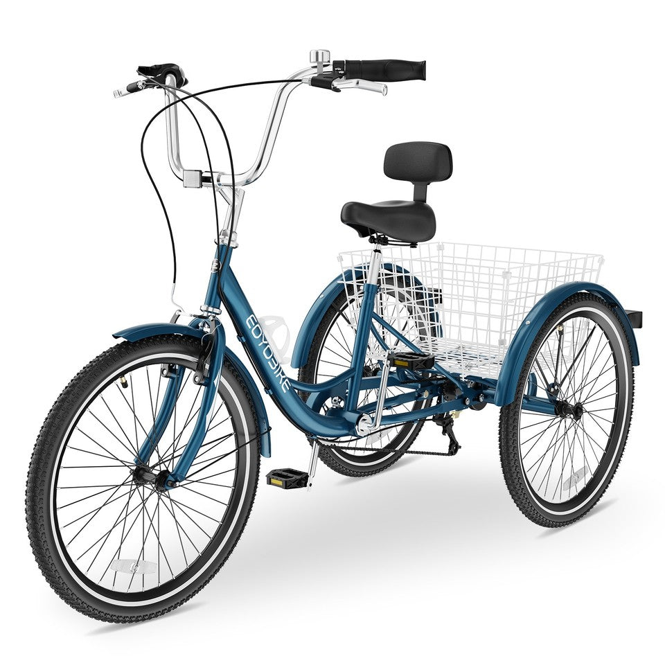 MOONCOOL Adult 26" Tricycle 7 Speed 3 Wheels Bicycle Trike w/ Basket&Backrest