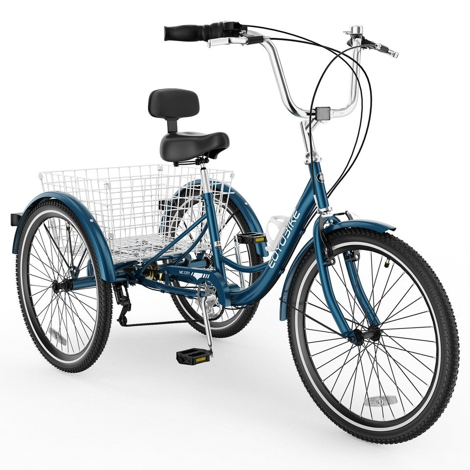 MOONCOOL Adult 26" Tricycle 7 Speed 3 Wheels Bicycle Trike w/ Basket&Backrest